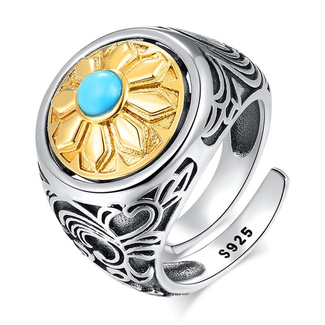 Buddha Six Words Signet and Flower Spinner 925 Sterling Silver Vintage Rock Ring-Rings-Innovato Design-Resizable-Flower 11g-Innovato Design