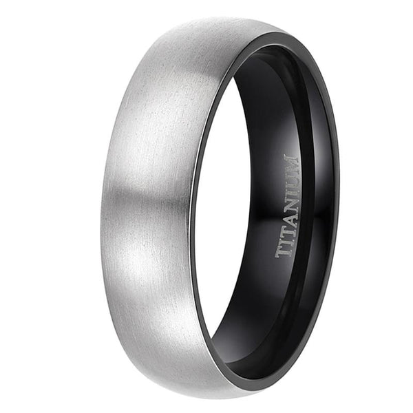 Matte Finished Silver and Black Plated Titanium Classic Wedding Band-Rings-Innovato Design-7-6mm-Innovato Design