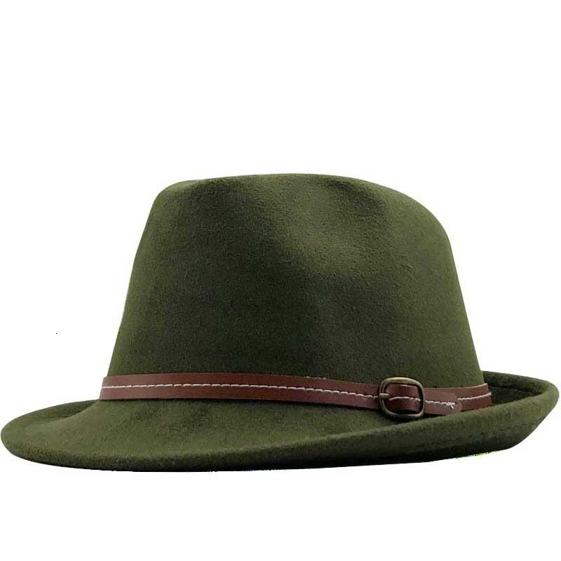 Wool Felt Trilby Fedora Hat with Brown Belt Hatband-Hats-Innovato Design-Army Green-Innovato Design