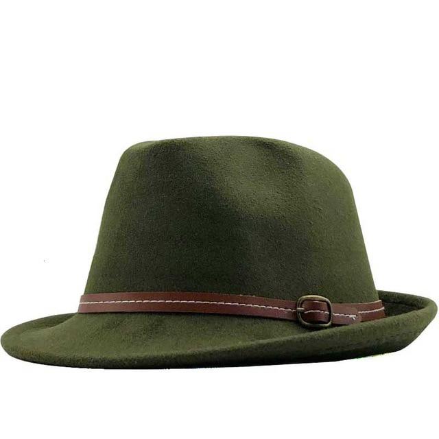 Wool Felt Trilby Fedora Hat with Brown Belt Hatband-Hats-Innovato Design-Army Green-Innovato Design