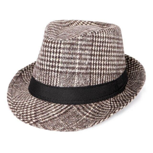 Vintage Wool Felt Plaid Fedora Trilby Hat with Black Hatband-Hats-Innovato Design-Brown-Innovato Design