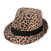 Vintage Wide Brim Leopard Print Fedora Trilby Hat with Black Hatband
