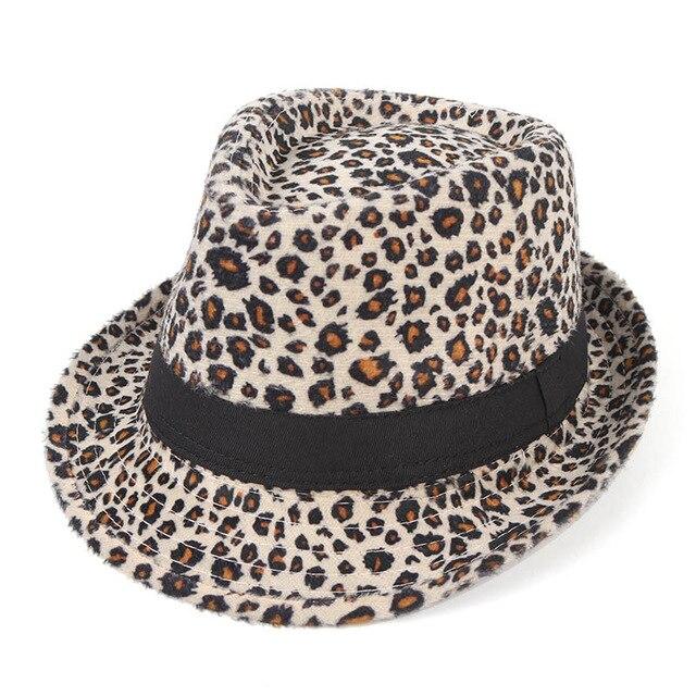Vintage Wide Brim Leopard Print Fedora Trilby Hat with Black Hatband-Hats-Innovato Design-Beige-Innovato Design