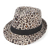 Vintage Wide Brim Leopard Print Fedora Trilby Hat with Black Hatband