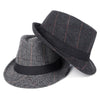 British Style Short Brim Plaid Fedora Trilby Hat with Black Hatband