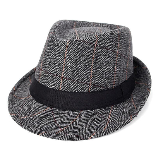 British Style Short Brim Plaid Fedora Trilby Hat with Black Hatband-Hats-Innovato Design-Brown-Innovato Design