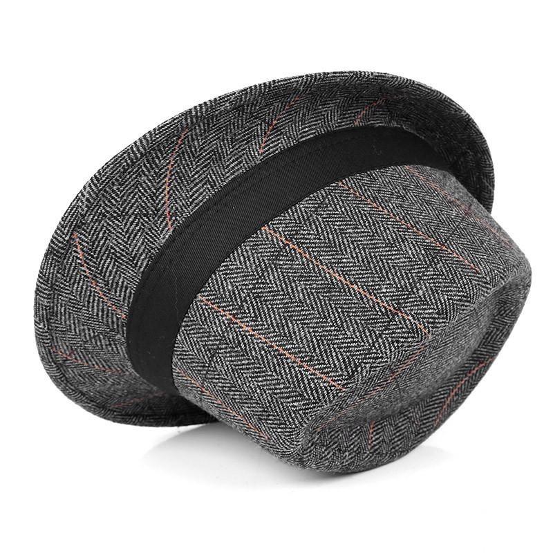 British Style Short Brim Plaid Fedora Trilby Hat with Black Hatband-Hats-Innovato Design-Brown-Innovato Design
