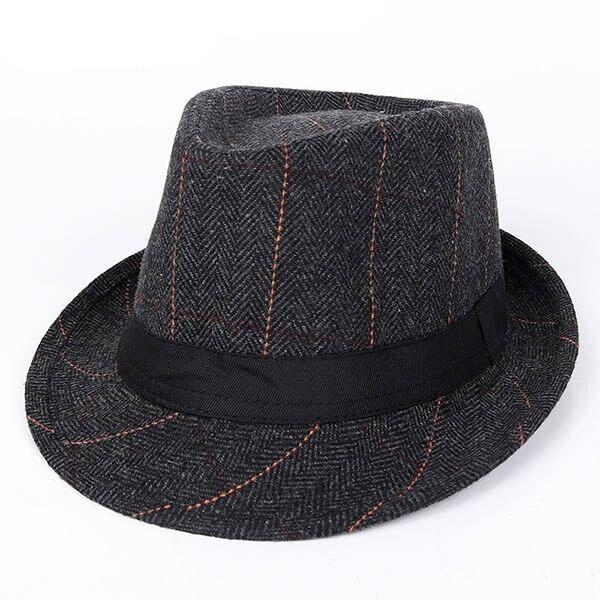 British Style Short Brim Plaid Fedora Trilby Hat with Black Hatband-Hats-Innovato Design-Blue-Innovato Design