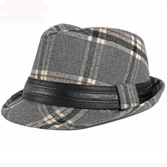 Vintage Plaid Wool Trilby Hat with Black Hatband-Hats-Innovato Design-Gray-Innovato Design