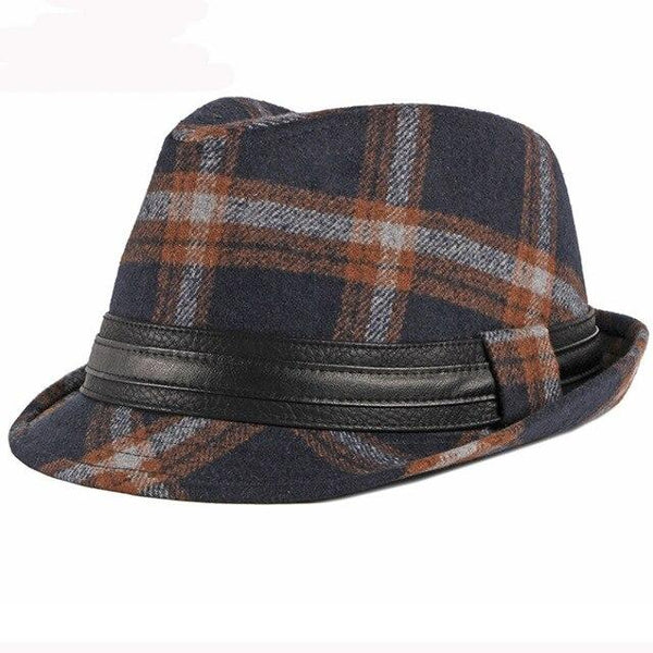 Vintage Plaid Wool Trilby Hat with Black Hatband