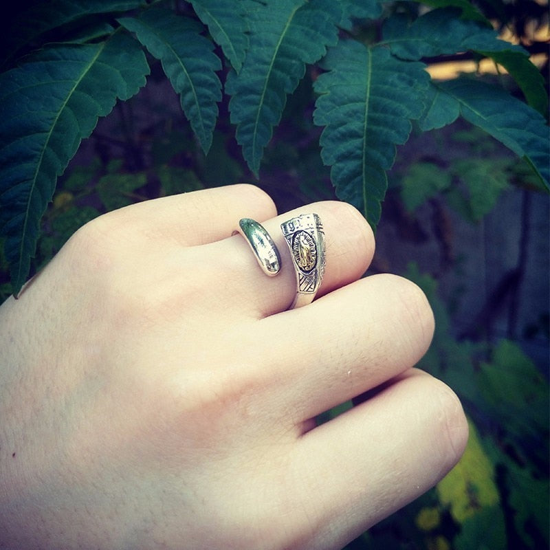 White Cubic Zirconia Virgin Mary Sculpture 925 Sterling Silver Vintage Open Ring-Rings-Innovato Design-Innovato Design