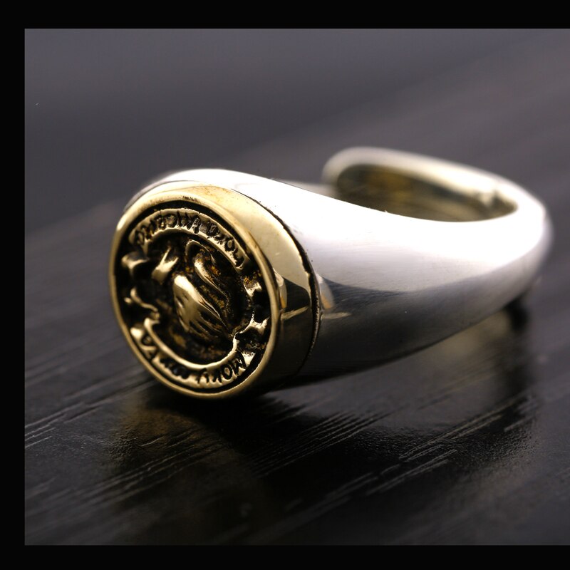 Praying Hands Signet 925 Sterling Silver Adjustable Vintage Ring-Rings-Innovato Design-Innovato Design