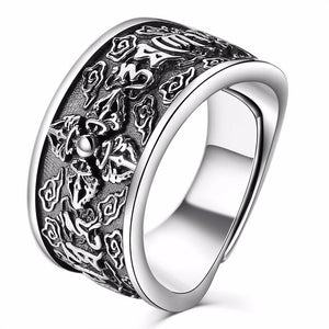 Religious Scribbles 925 Sterling Silver Adjustable Biker Ring-Rings-Innovato Design-9 to 11-Innovato Design