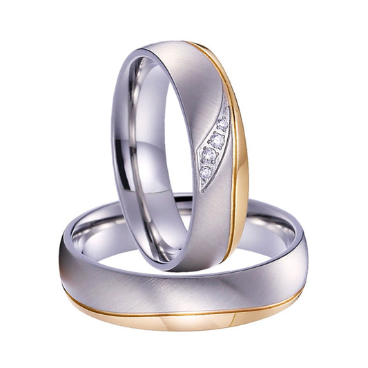 Gold/Silver and Cubic Zirconia Titanium Wedding Ring Set-Couple Rings-Innovato Design-7-5-Innovato Design