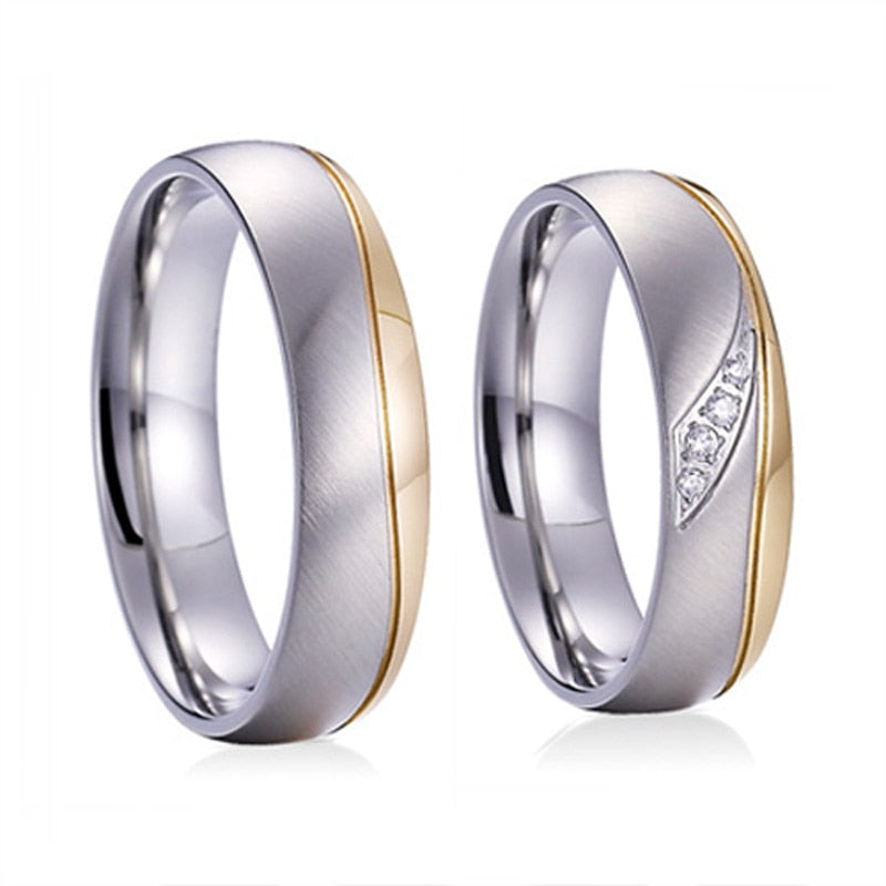 Gold/Silver and Cubic Zirconia Titanium Wedding Ring Set-Couple Rings-Innovato Design-7-5-Innovato Design