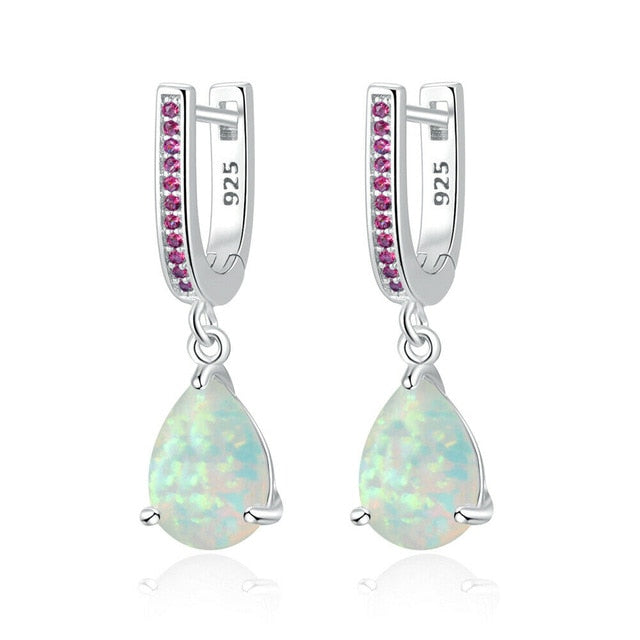 Silver-Plated Water Drop Opal Bohemia Fashion Dangle Earrings-Earrings-Innovato Design-White-Innovato Design