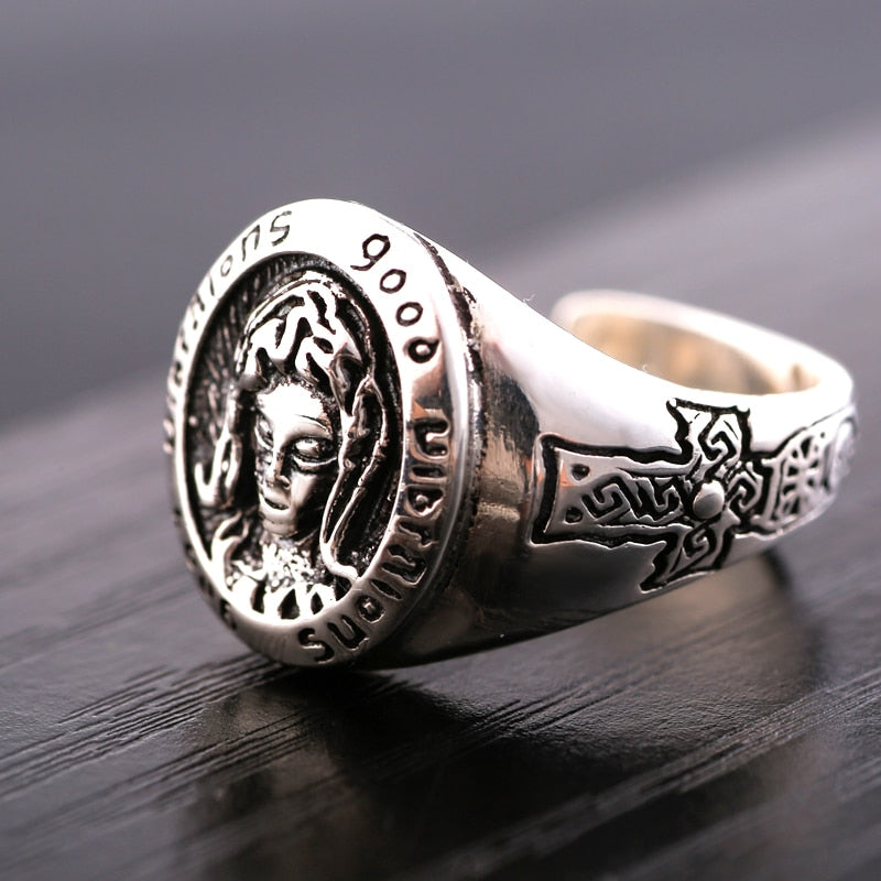 Blessed Virgin Mary and Cross 925 Sterling Silver Adjustable Retro Fashion Ring-Rings-Innovato Design-Innovato Design
