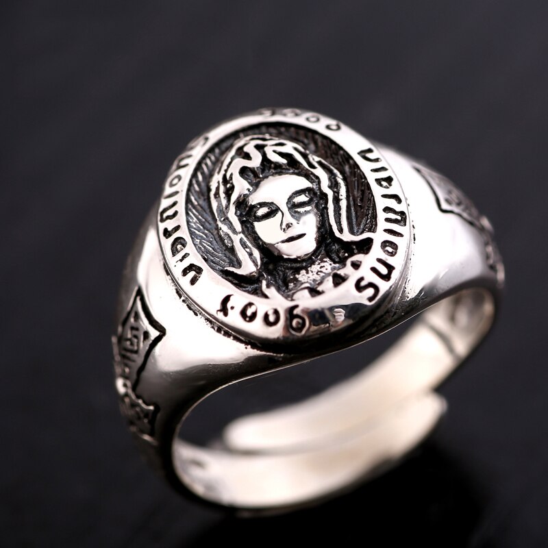 Blessed Virgin Mary and Cross 925 Sterling Silver Adjustable Retro Fashion Ring-Rings-Innovato Design-Innovato Design