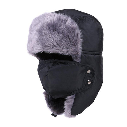 Cotton Fur Winter Earflap Bomber Hat-Hats-Innovato Design-Black-Innovato Design
