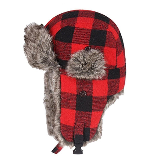 Thick Plaid Bomber Hat with Earflaps-Hats-Innovato Design-Gray-Innovato Design