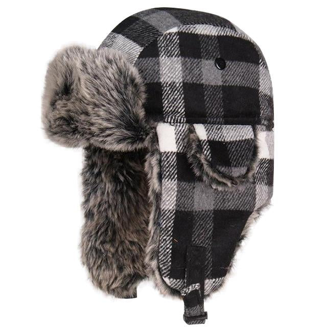 Thick Plaid Bomber Hat with Earflaps-Hats-Innovato Design-Gray-Innovato Design