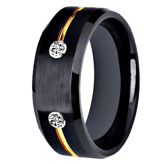 8mm Classic Golden Groove with Cubic Zirconia Inlay Tungsten Wedding Band-Rings-Innovato Design-6-Innovato Design