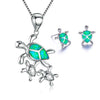 Classic Turtle Fire Opal Necklace & Stud Earrings Trendy Fashion Jewelry Set-Jewelry Sets-Innovato Design-Green-Innovato Design
