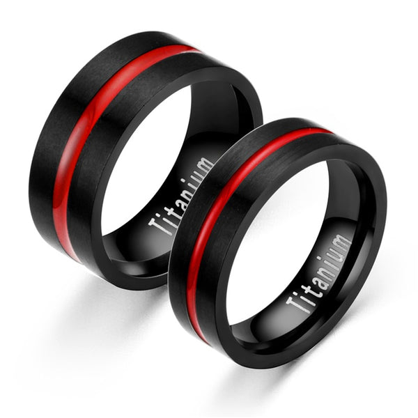 Classic Black Titanium Steel Ring with Red Inlay Wedding Set-Couple Rings-Innovato Design-6-6-Innovato Design