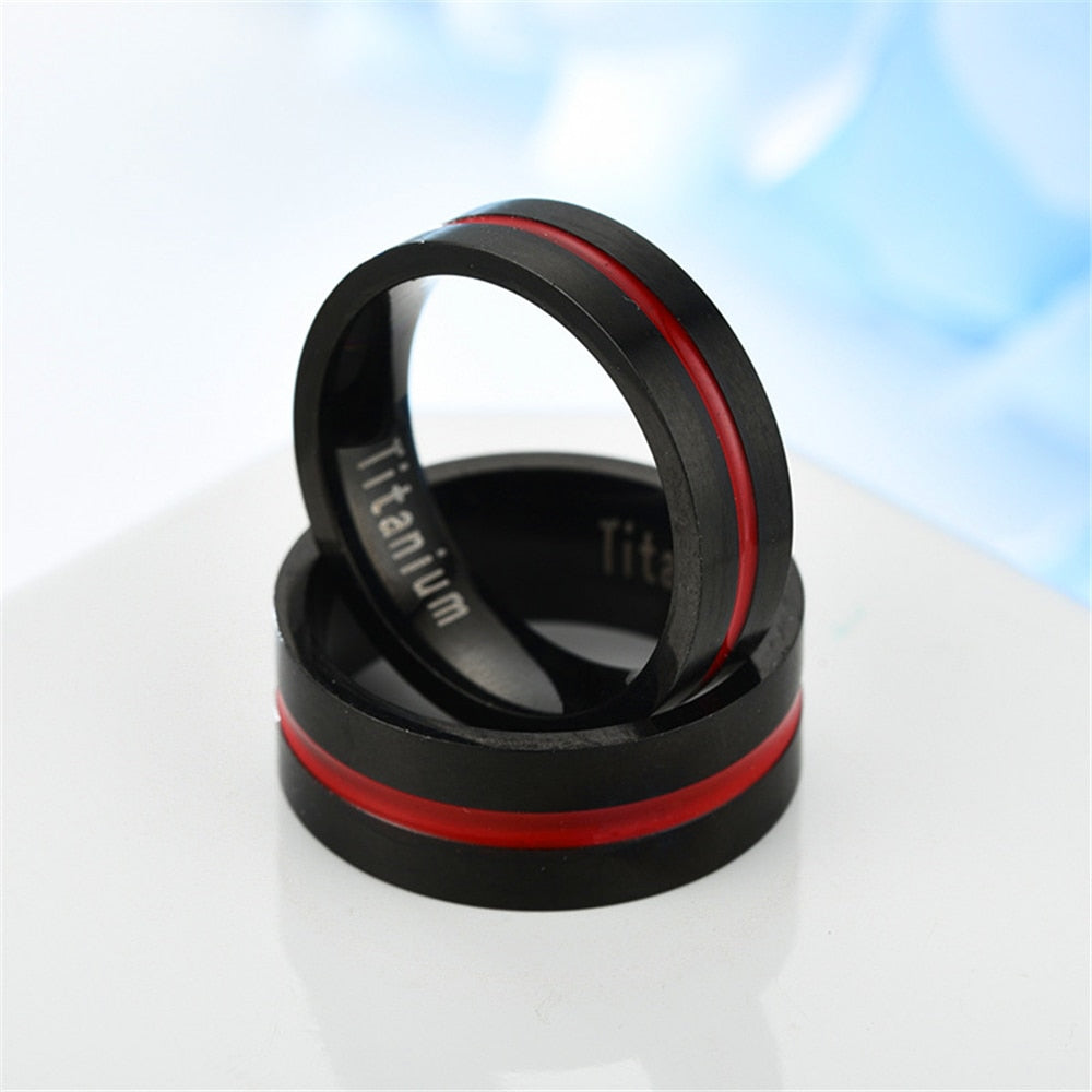 Classic Black Titanium Steel Ring with Red Inlay Wedding Set-Couple Rings-Innovato Design-6-6-Innovato Design