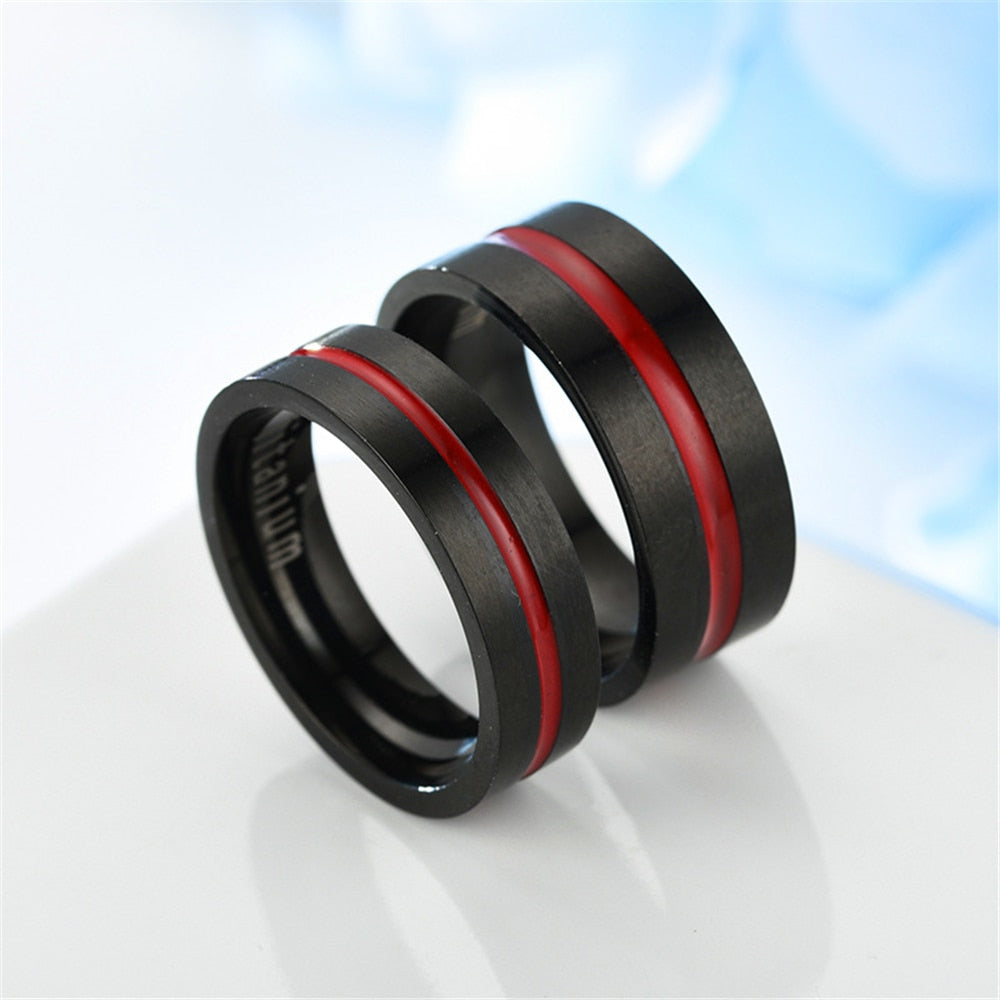 Classic Black Titanium Steel Ring with Red Inlay Wedding Set-Couple Rings-Innovato Design-6-6-Innovato Design
