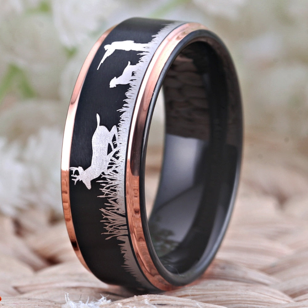 8mm Deer Hunting Scene Tungsten Wedding Ring-Rings-Innovato Design-6-Rose Gold-Innovato Design