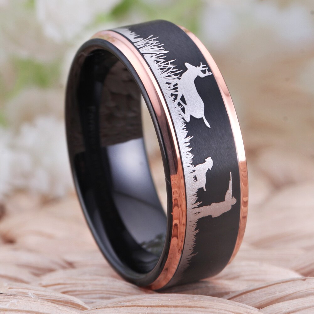 8mm Deer Hunting Scene Tungsten Wedding Ring-Rings-Innovato Design-6-Rose Gold-Innovato Design