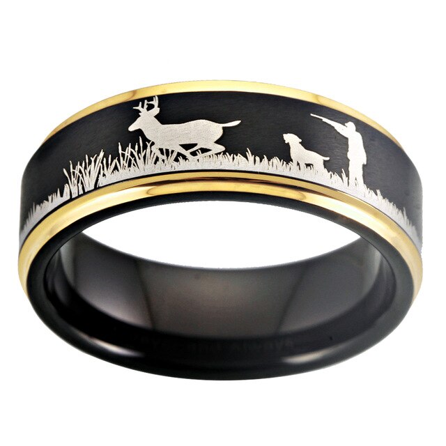 8mm Deer Hunting Scene Tungsten Wedding Ring-Rings-Innovato Design-12.5-Gold-Innovato Design