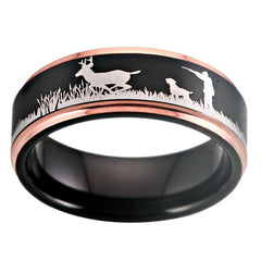 8mm Deer Hunting Scene Tungsten Wedding Ring-Rings-Innovato Design-10.5-Rose Gold-Innovato Design