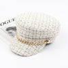 Plaid Tweed Flat Top Newsboy Cap with Chain-Hats-Innovato Design-White-Innovato Design