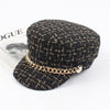 Plaid Tweed Flat Top Newsboy Cap with Chain-Hats-Innovato Design-Black-Innovato Design