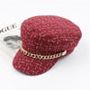 Plaid Tweed Flat Top Newsboy Cap with Chain-Hats-Innovato Design-Red-Innovato Design
