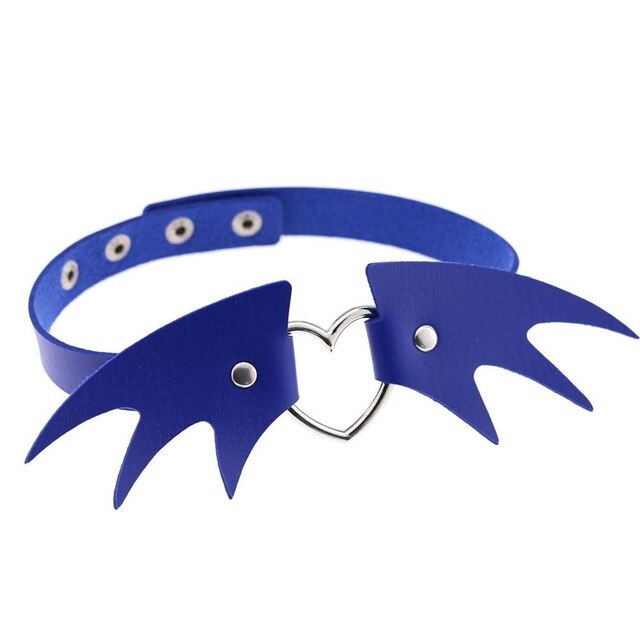 Punk Heart and Bat Wings Choker Collar PU Leather Gothic Harajuku Necklace-Necklace-Innovato Design-Blue-Innovato Design
