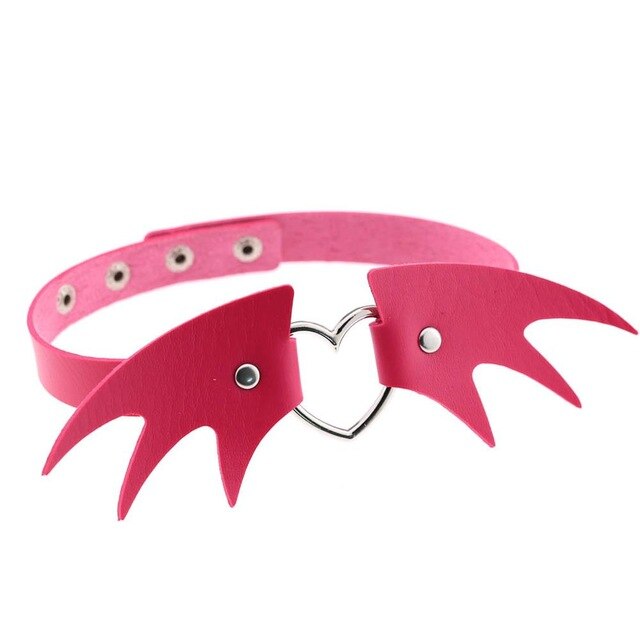 Punk Heart and Bat Wings Choker Collar PU Leather Gothic Harajuku Necklace-Necklace-Innovato Design-Rose-Innovato Design