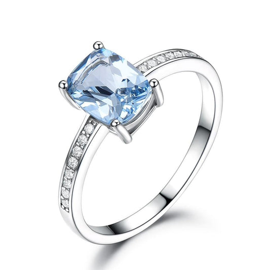Sky Blue Topaz and Cubic Zirconia 925 Sterling Silver Romantic Engagement Ring