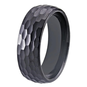 8mm Hammered and Domed Multi-Faceted Black-Plated Tungsten Wedding Band-Rings-Innovato Design-6-Innovato Design