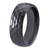 8mm Hammered and Domed Multi-Faceted Black-Plated Tungsten Wedding Band