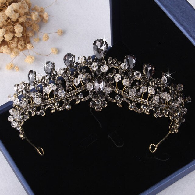 Baroque Vintage Bronze & Gold, Crystal, Beads and Rhinestone Tiara, Necklace & Earrings Wedding Jewelry Set-Jewelry Sets-Innovato Design-Innovato Design