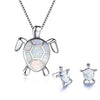 Classic Cute Sea Turtle Fire Opal Necklace & Stud Earrings Jewelry Set-Jewelry Sets-Innovato Design-White-Innovato Design