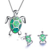 Classic Cute Sea Turtle Fire Opal Necklace & Stud Earrings Jewelry Set-Jewelry Sets-Innovato Design-Green-Innovato Design