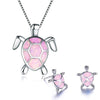Classic Cute Sea Turtle Fire Opal Necklace & Stud Earrings Jewelry Set-Jewelry Sets-Innovato Design-Pink-Innovato Design