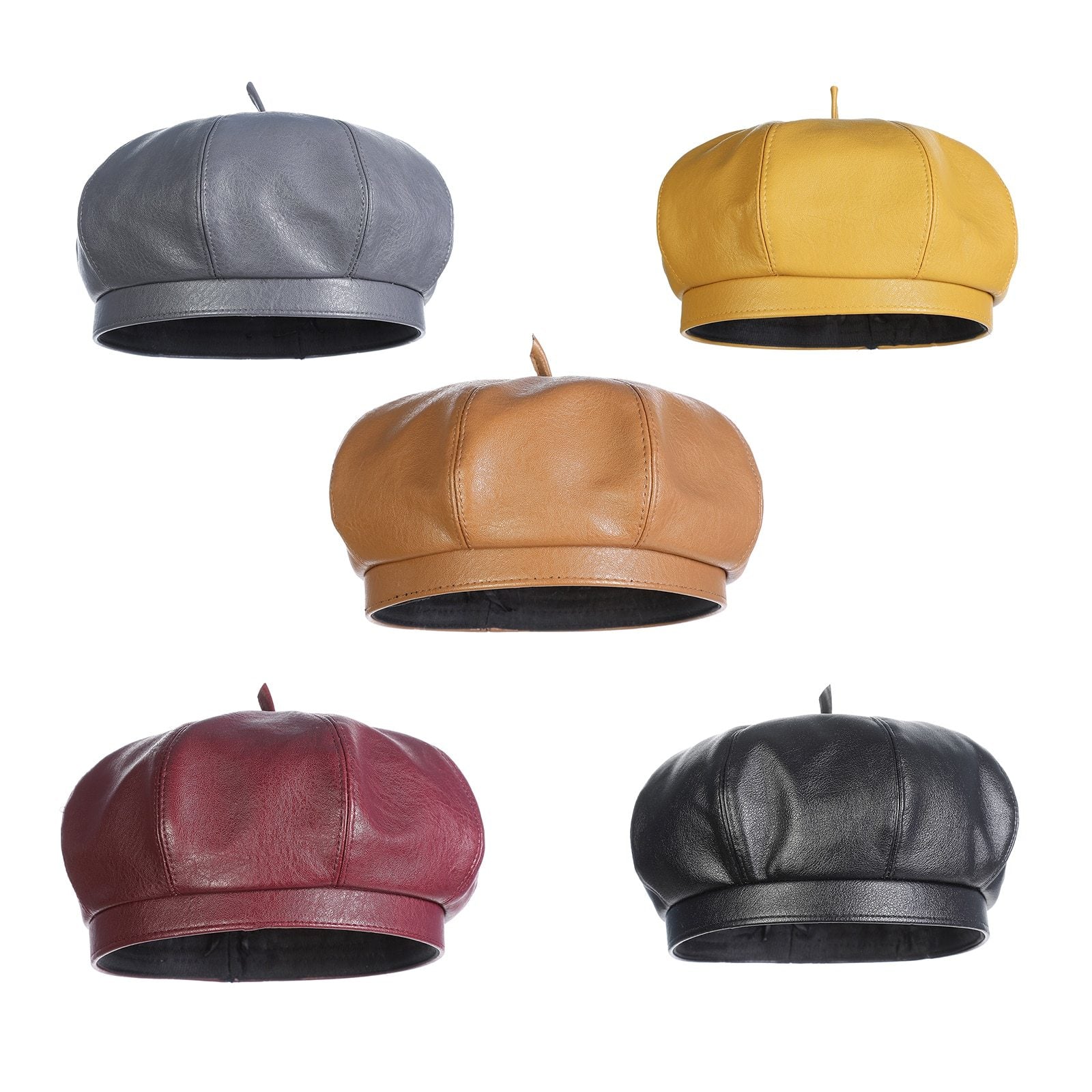 Polyurethane Leather British Painter Octagonal Hat-Hats-Innovato Design-Yellow-Innovato Design