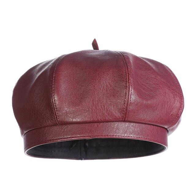 Polyurethane Leather British Painter Octagonal Hat-Hats-Innovato Design-Wine Red-Innovato Design