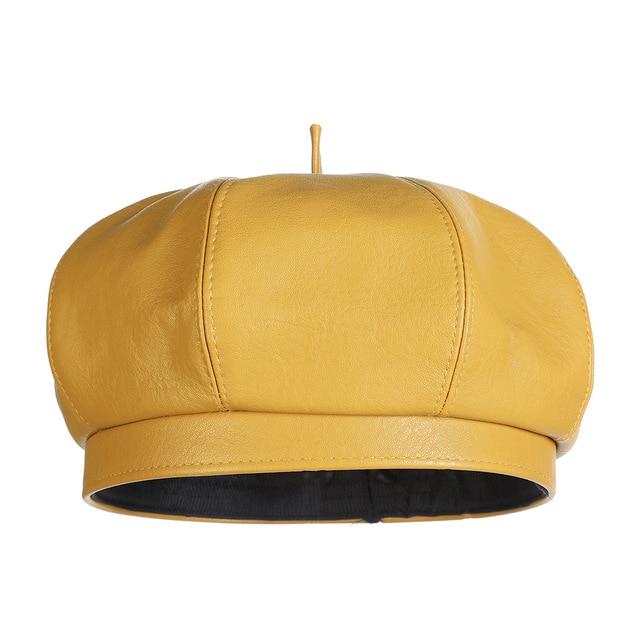 Polyurethane Leather British Painter Octagonal Hat-Hats-Innovato Design-Yellow-Innovato Design