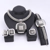 Silver-Plated Square Crystal Necklace, Bracelet, Earrings & Ring Wedding Statement Jewelry Set